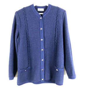 VINTAGE 90s St Georges Sweater Cardigan Blue Mohair Blend Italian Made Sz Large